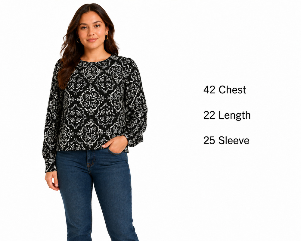 Ann Taylor Loft Black White Print Puff Long Sleeve Lightweight Top Shirt sz M